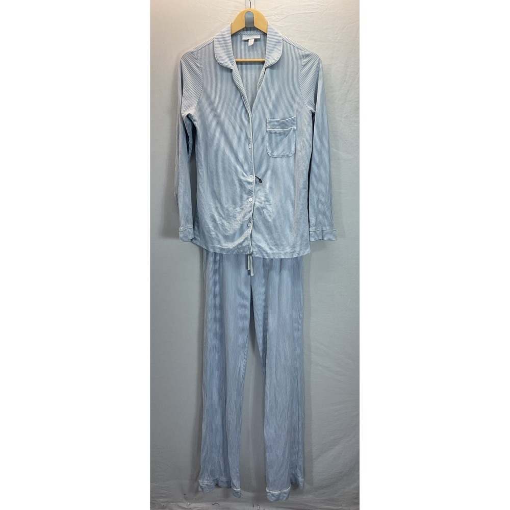 SLEEP The WHITEโ Co Blue Striped Cotton Pajama Set Size S Made In Turkey Soft